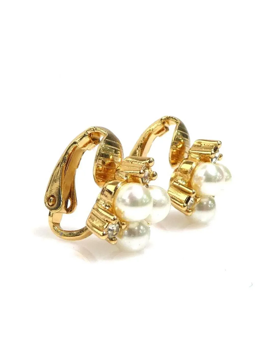 Auth Christian Dior Earrings Gold/White #303058C11B